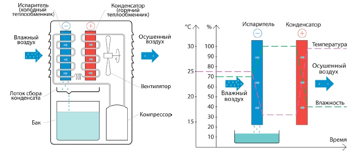 Принцип работы осушителя воздуха Danvex DEH-1200i